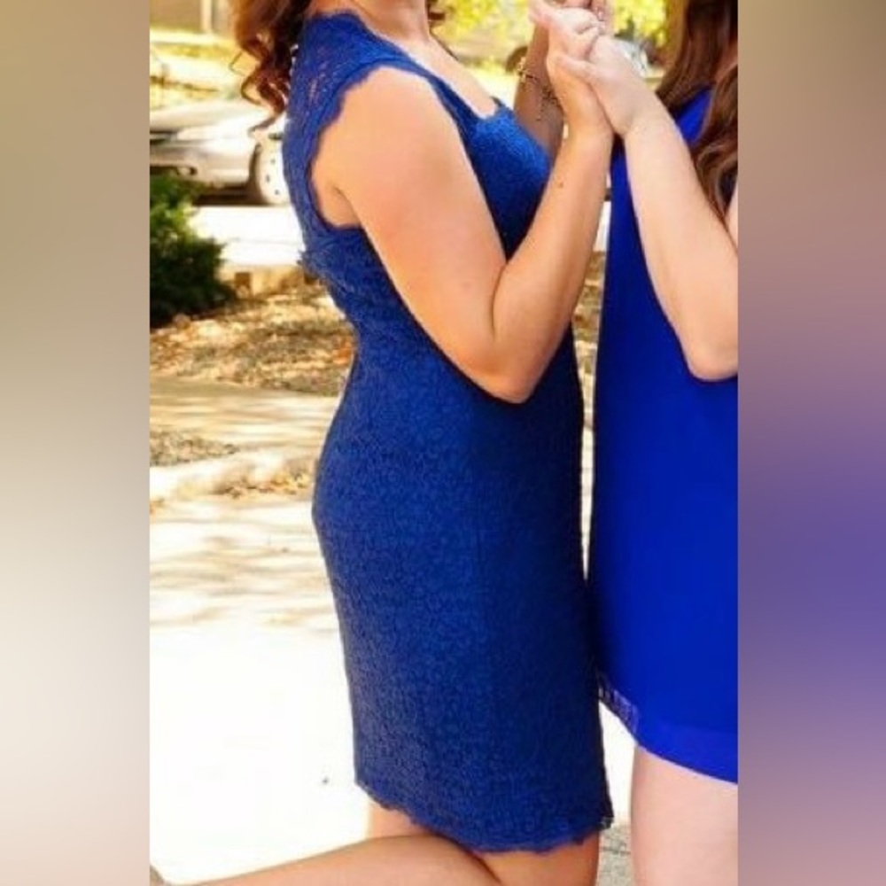 Royal Blue Lace dress with keyhole back